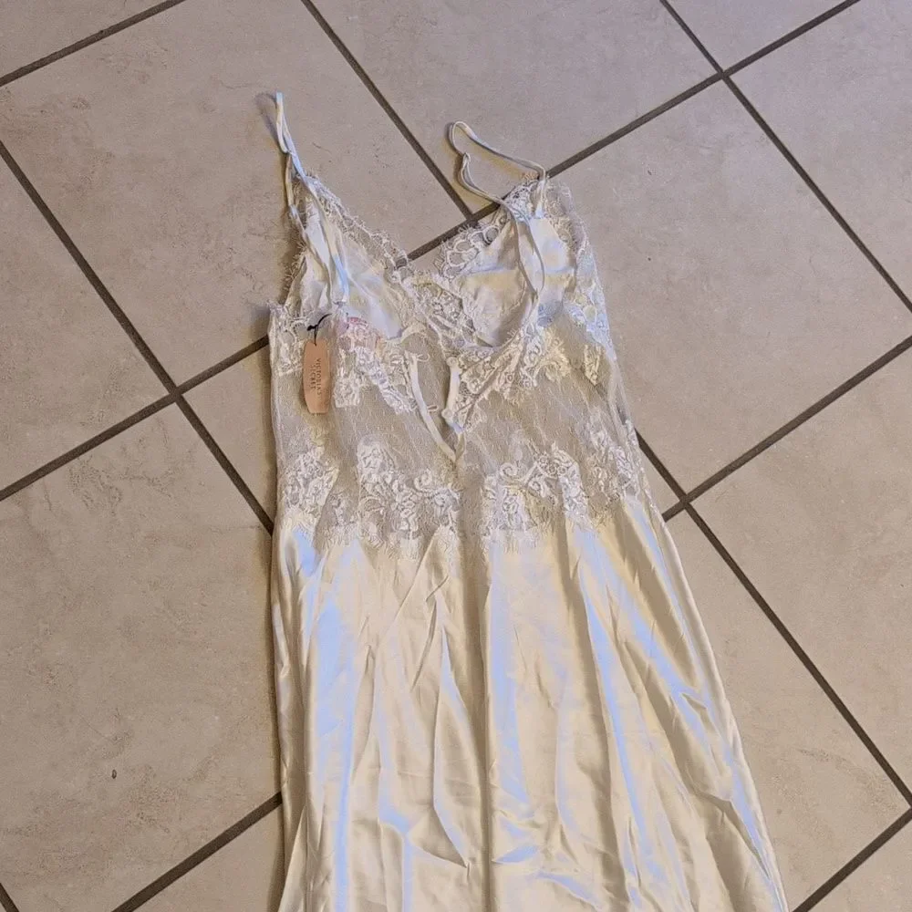 NWT Victoria's Secret Vintage Maxi Nightgown Satin Lace Sheer Stomach Back S
